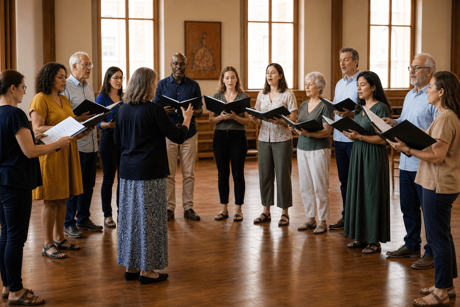 Chorprobe in einem hellen Saal